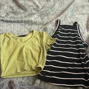 SHEIN Green Crop Top and Black Striped Tank Top